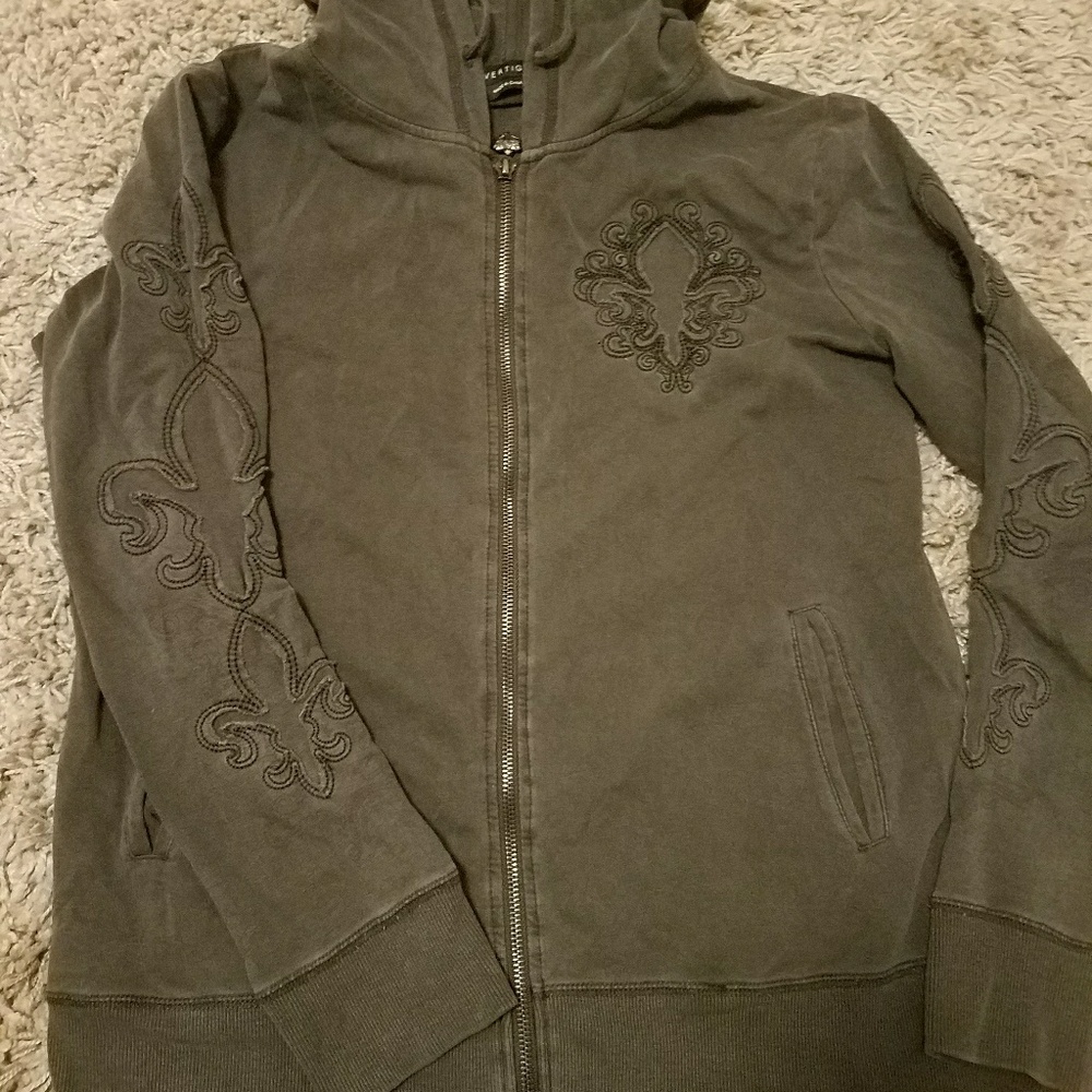vertigo grey fleur-de-lis hoodie, worn once